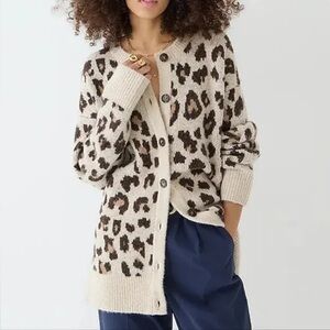 J. Crew Oversized Sweater Cardigan in Leopard Print SzM